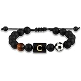 KLIFOWDY Easter Basket Stuffers-Soccer Gifts for Boys Men Kids Coach Players Initial with A-Z Letter Soccer Beaded Bracelets for Boys Lovers Accessories Stuff Adjustable 5.5''-10'' Jewelry Gifts