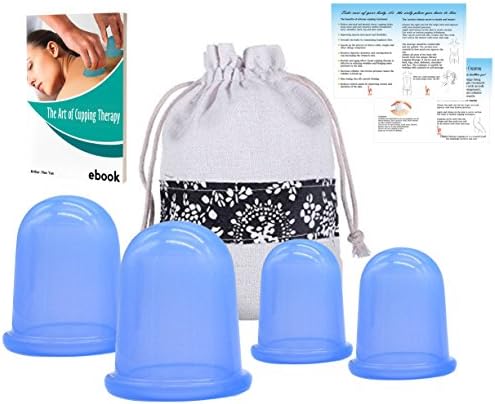 Silicone Cupping Therapy Set Anti Cellulite Cups (4pcs Kit) w/ FREE E-book & Instruction (PDF) Full Body Vacuum Suction Cupping Massage - FDA Approved - Natural Pain Relief (2 Medium + 2 Large)