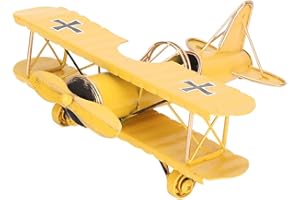 Tyenaza Vintage Airplane Decor, Metal Iron Aircraft Biplane Model Retro Hanging Plane Handicraft Ornament for Christmas Birthday Gifts, Home Decor Photo Props(Yellow)
