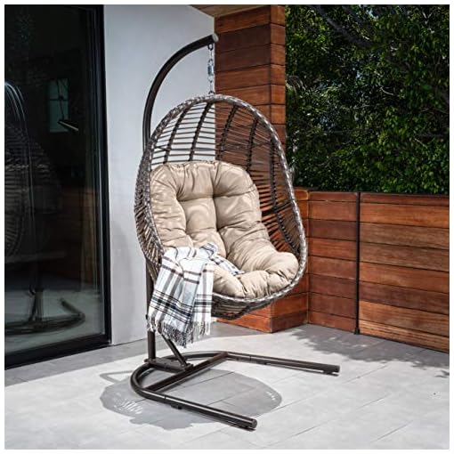 Hanover Isla Wicker Cushion Hanging Egg Chair, Brown/Taupe Beachfront Decor