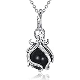 Octopus Necklaces for Women - Sterling Silver Octopus Pendant Necklace with Black Onyx Ocean Jewelry for Her
