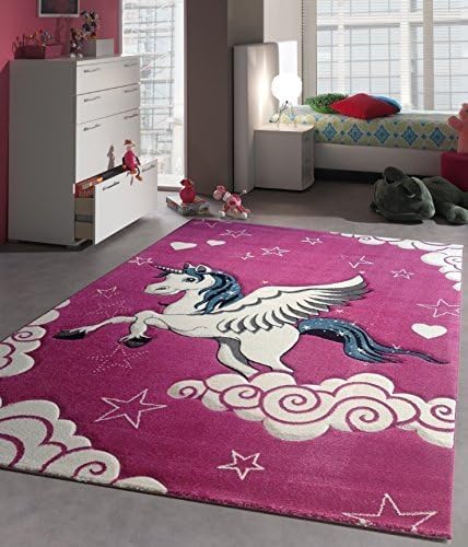 Children Carpet Game Carpet Unicorn, Fuschia, Pink, Short Pile, 3D Contour, New!, 80 x 150 cm