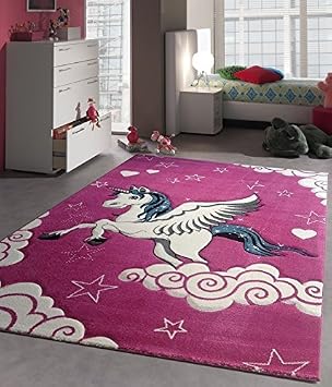 Amazon De Anka Design Kinder Teppich Fuchsia Einhorn Kinderzimmer