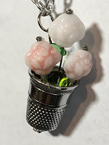 Flower, pot thimble, pendant, shabby chic, bo ho, vintage, sewing, thimble