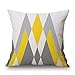BLUETTEK Modern Simple Geometric Style Cotton Linen Burlap Square Throw Pillow Covers, 18 x 18 Inches, Set of 4 (Yellow-Gray)