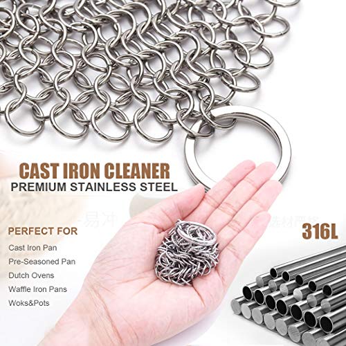 Cast Iron Cleaner 316L Premium Stainless Steel Chainmail Scrubber Set