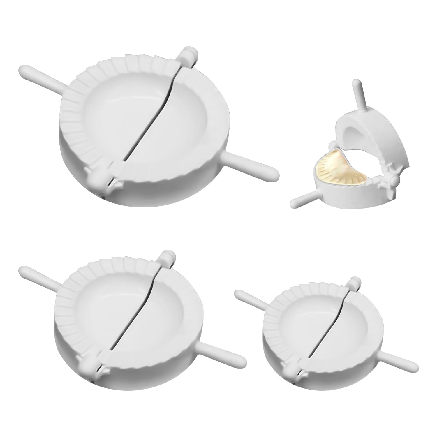 BEIBXHQQ 3-Piece Dumpling Mold Set, Plastic, White, Crescent-Shaped, 6.8cm, 7.8cm, 8.8cm
