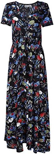 VeryAnn Womens Summer Split Flowy Floral Print Maxi Dress Boho Long Dress (XL, F-4)