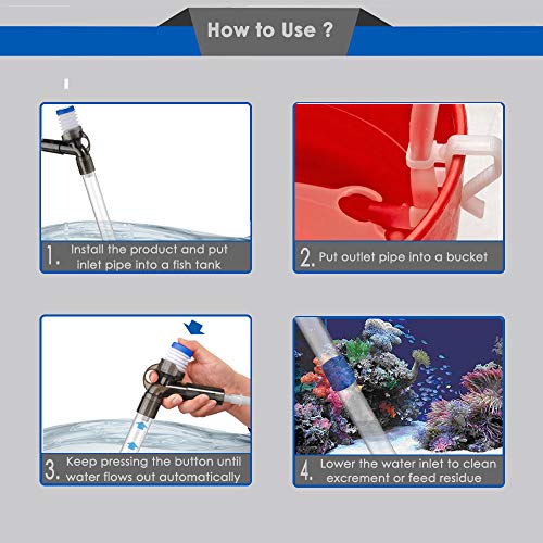 Gravel Vacuum Cleaner for Aquarium, Fish Tank Cleaner with Water Flow Controller, Extendable Pipe and 72” Long Siphon Hose, Perfect for Quick Water Changing and Sand Cleaning - BPA Free (30+40) - Thumbnail 4