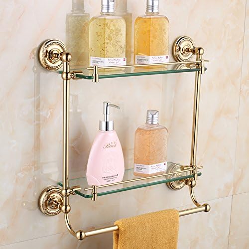 ZAIG Bathroom Racks Bathroom Towel Rack Metal Pendant Hanging Towel Rack Bathroom Glass Shelving Golden Double Vanity Towel Rack
