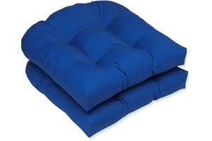 Pillow Perfect Fresco Solid Indoor/Outdoor Wicker Patio Seat Cushion Reversible, Weather and Fade Resistant, Round Corner - 19" x 19", Blue, 2 Count