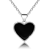 Evelyni Black Heart Necklaces for Women - Sterling Silver Love Heart Shaped Pendant Necklace Stylish Minimalist Small Adjustable Stackable Charm Necklace Fashion Jewelry Gifts