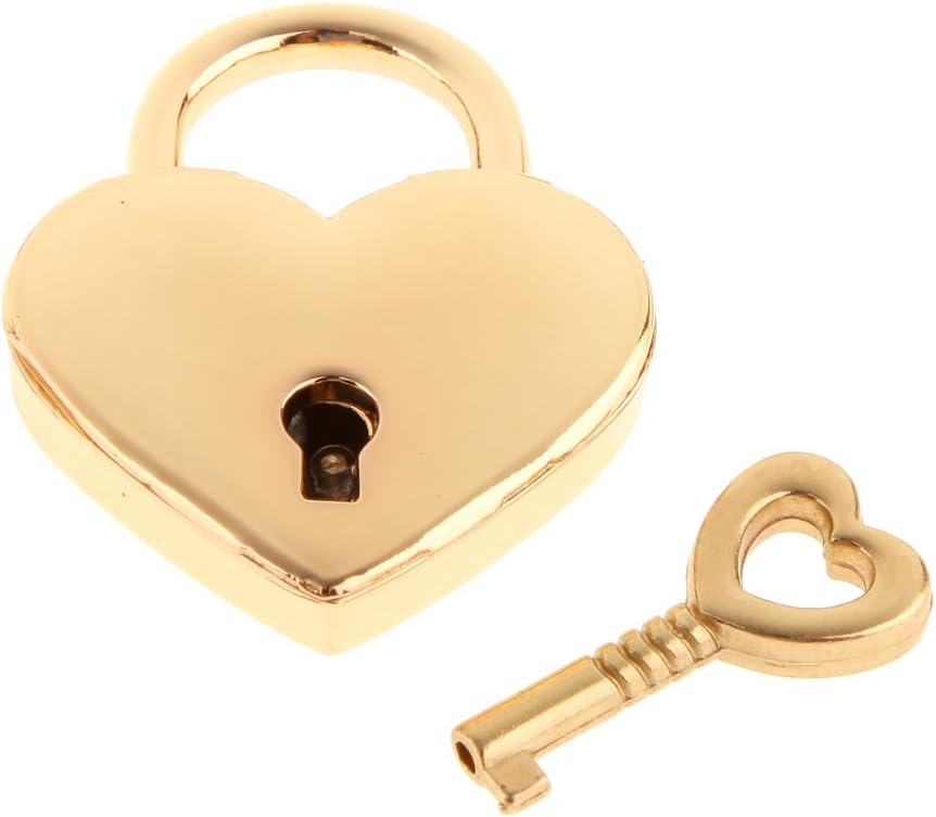 Warmtree Small Metal Heart Shaped Padlock Mini Lock with Key for Jewelry Box Storage Box Diary Book, Pack of 2, Gold - - 