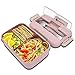 Bento Box for Kids Bento Box for Adults, lunch box with 3 Compartments, Wheat Straw Leakproof Microwave Safe Lunch Box Food Container(Stainless Spoon Fork Included,Pink)