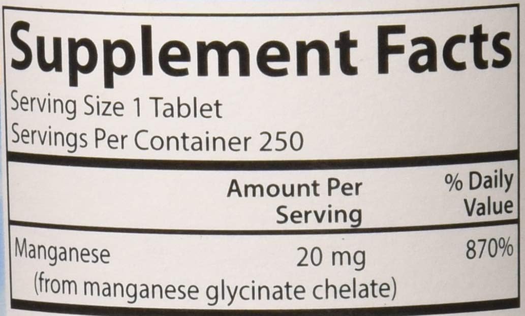 Carlson - Chelated Manganese, 20 mg - Superior Absorption, Healthy Metabolism, Bone Support & Brain Health, 250 Tablets: Health & Personal Care