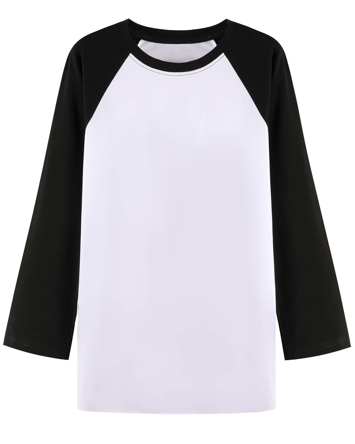 LEMONMOON Women\'s 3/4 Sleeve T-Shirt Round Neck Top Baseball Tee(SS001W/White and Blacks)