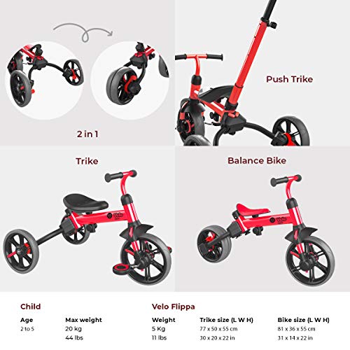 Yvolution 4 in 1 Toddler Trike Y Velo Flippa Push Tricycle Toddler