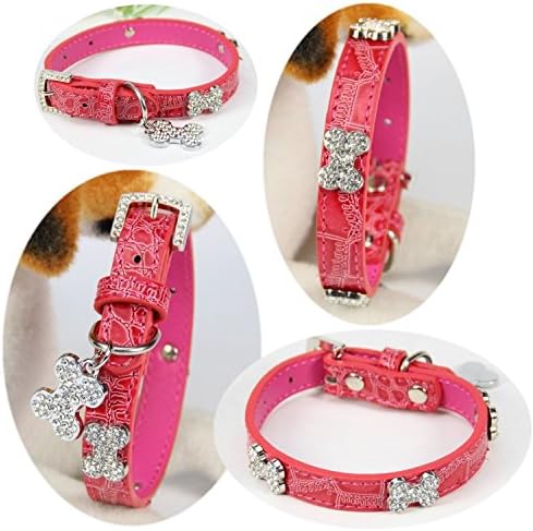 AOBILE(TM) Pet Dog Collar Perro Collar for small Large Dog S M L Pink Croc Leather Material Diamond Bone Luxury Puppy Big collar for Dog
