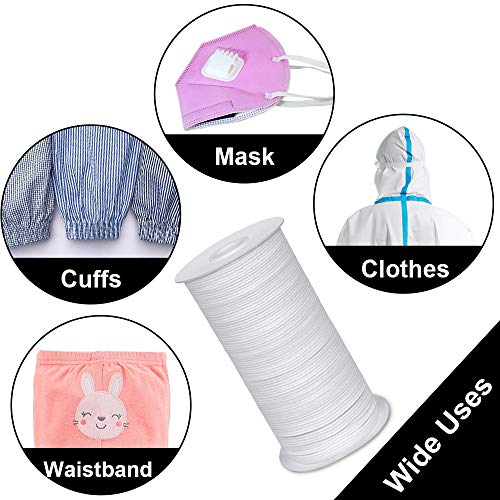 Elastic Bands for Sewing 1/4 inch, 70 Yards TOOVREN Elastic String for Masks, Flat Knit Elastic Cord Heavy Stretch High Elasticity Strap Earloop for DIY Crafts Mask Making Supplies - White