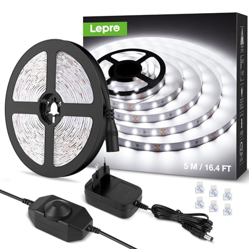 LE 5 m Dimmable LED Strip Set, Cool White, 12 V, Self-Adhesive LED Strip, Flexible LED Strip, LED Light Strip, Power Supply And Controller Included