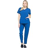 Dagacci Medical Uniform Women's 4-Way Stretch Fitted Y Neck Natural Scrub Set