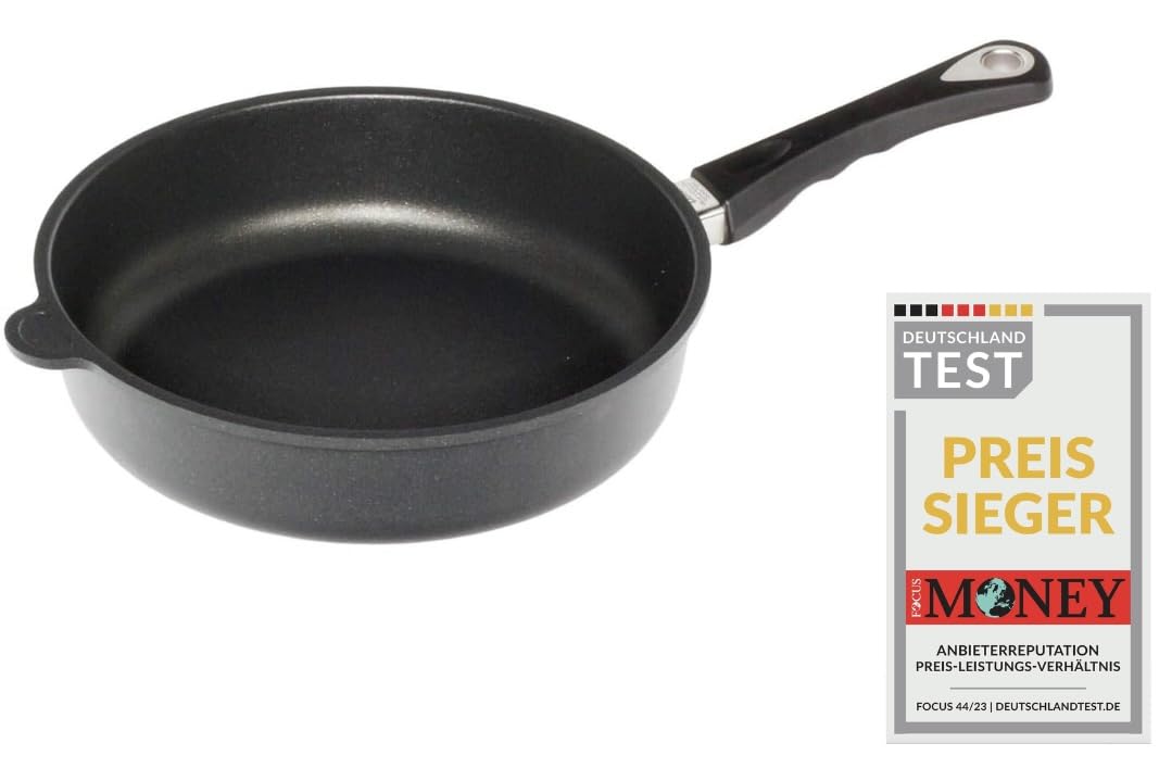 AMT Gastroguss Stewing pan, diameter 24 cm, height 7 cm, removable handle, cast aluminium (aluminium), Lotan® non-stick coating for fat- frying, AMZN-724-Z20B
