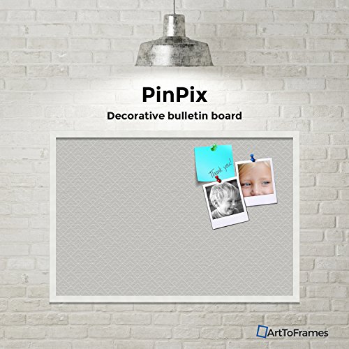 PinPix custom printed pin cork bulletin board made from canvas, Peaks Modern Pattern Grey 36x24 Inches 2 x 3 ft and framed in Satin White Frame (PinPix-Group-86)