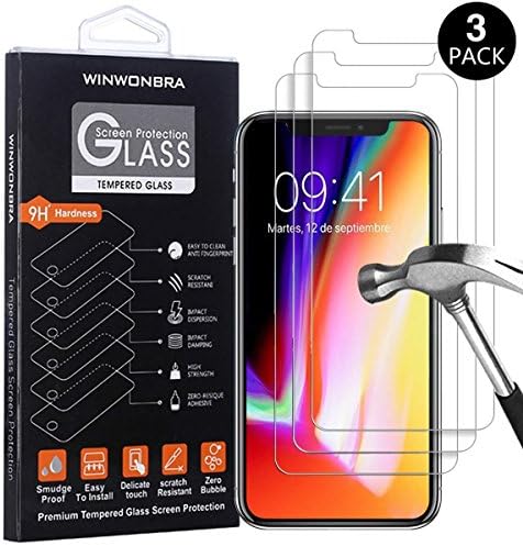 iPhone X Screen Protector, [3 Pack] WINWONBRA HD Clear 9H [Anti-Scratch] Tempered Glass Protector for iPhone X [Bubble Free]