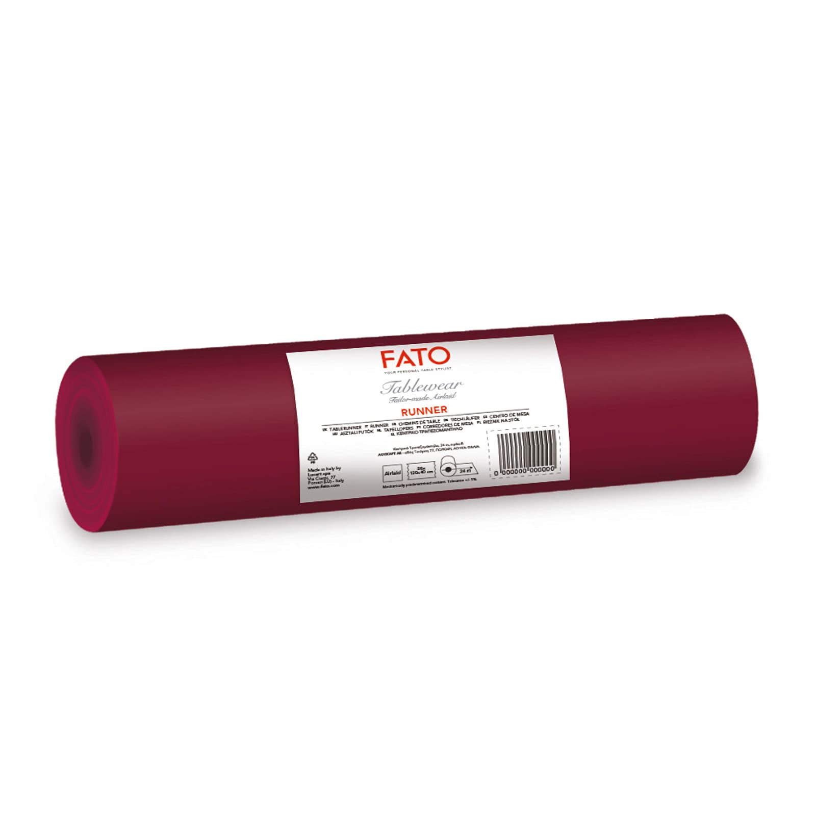 FATO, Table Runner, Fabric Effect, Size 0.4 x 24 m, Cut Every 1.20 m, Pack of 20 Runners, Dry Paper, Airlaid, Burgundy — image 1