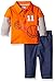 BON BEBE Baby Boys' 2 Piece Longsleeve Collared Shirt with Denim Pant, Basketball Orange, 6-9 Months