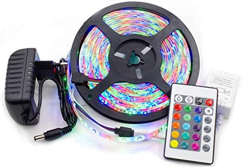 VANSUKYLED Strip Light Strip 5m Tape Strip with 300 LEDs (SMD 3528) incl. Waterproof IP65, Including Power Supply and Remote Control, Remote Control RGB Colorful