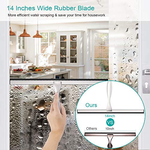 TopCharm Household Squeegee Stainless Steel Shower Squeegee Cleaner for Shower Door Bathroom Window Mirror Car All Purpose Glass Squeegee with Hook and Long Handle,14 Inch Shower Blade - Thumbnail 2