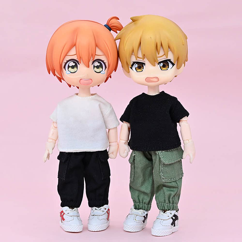 niannyyhouse T-Shirt + Pants 2-Piece Set Camouflage Overalls Solid Color T-Shirt 1/12 BJD OB11 Doll 4.3 inches (11 cm) Body Figure Accessory (Black)