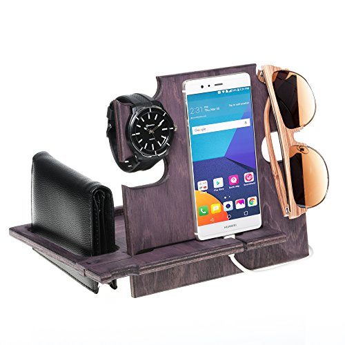 Docking Station Slate Gray, Cell Phone Stand for Men - Wooden Desk Organizer for Devices