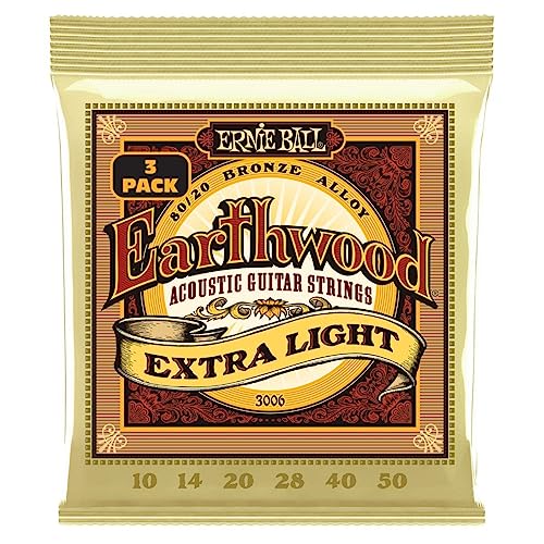 Ernie Ball Earthwood Extra Light 80/20 Bronze Acoustic Guitar Strings 3-Pack - 10-50 Gauge