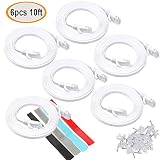 Relper-Lineso 6 Pack Cat 6 Ethernet Cable 10ft White - Flat Internet Network LAN Patch Cords - Solid Cat6 High Speed Computer Wire with Clips& Cable Ties Rj45 Connectors - 10 feet (10FT 6 Pack White)