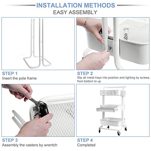 image for KEDSUM 3-Tier Metal Rolling Utility Cart with 3-Piece Accessory Pack -