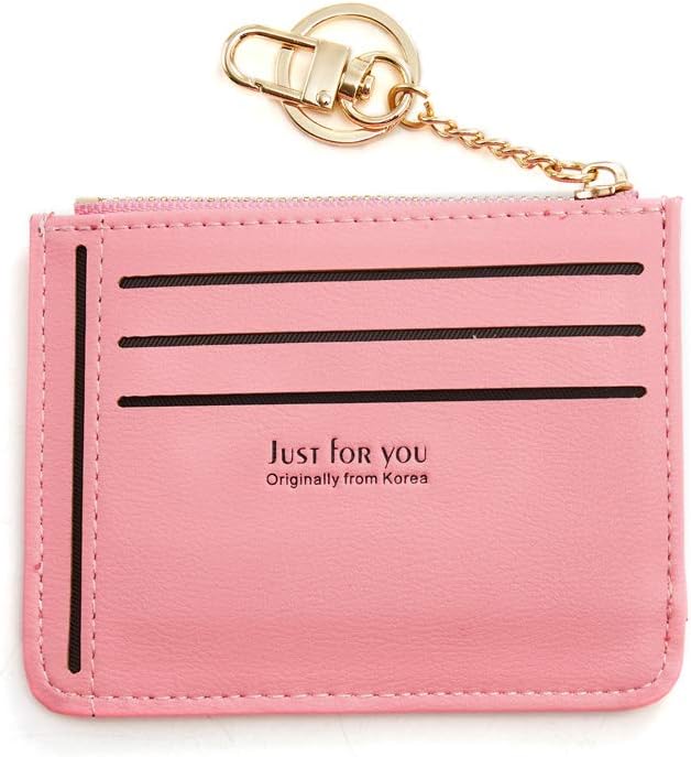 Cyanb Slim Leather Card Case Holder Front Pocket Wallet Change Purse for Women Girls keychain