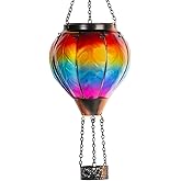 Starsoul Hot Air Balloon Solar Lantern with Candle Holder Flickering Flame Hanging Garden Light Waterproof Glass Solar Lanter