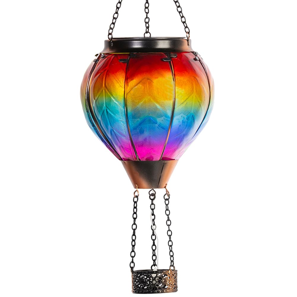 Photo 1 of Starsoul Hot Air Balloon Solar Lantern with Candle Holder Solar Hot Air Balloon Flickering Flame Hanging Garden Light Waterproof Glass Hot Air Balloon Solar Lamp Decorative for Lawn Porch Tree Yard