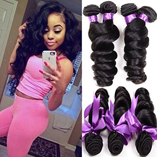 Loose Wave Brazilian Hair 8A Brazilian Loose Wave 3 Bundles Unprocessed Human Hair Extensions Mink Hair Bundles Wet and Wavy Human Hair Natural Black (8 10 12)