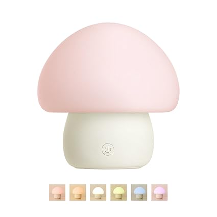 Emoi Multicolor LED Baby Night Light, Portable Silicone Cute Mushroom Nursery Night Lamp, Romantic Dim Mood Lamp, Tap Color Control, BPA-Free, Rechargeable Battery for up to 6-Hour Usage.(H0022W)