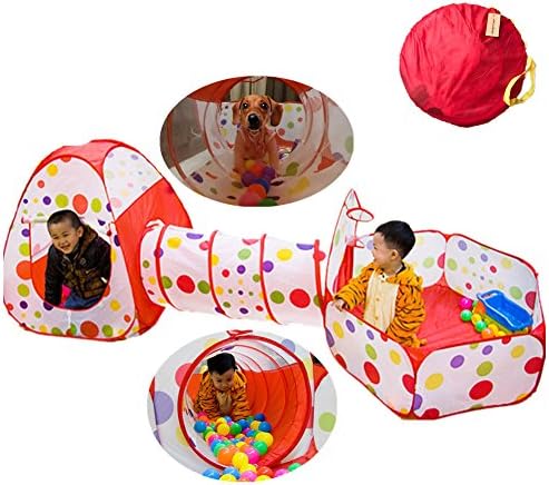 Soulstore Baby Pit Balls, Kids Pop Up Play House Tent Tunnel Pool Indoor and Outdoor, Cute Polka Dot 3-in-1 Play House Children's Playground with Zippered Storage Bag