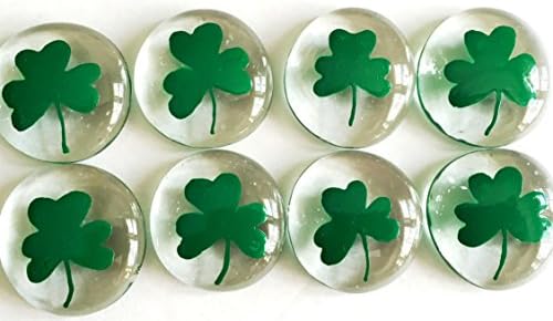 SHAMROCKS (LARGE 1") - Jazzy Glass Gems, Hand Painted Set of 8, Party Supplies, Party Favor, Decoration, Shamrock