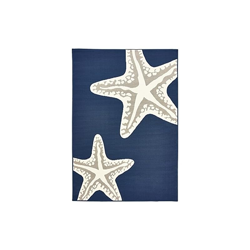 Ln 5x7'3 Blue White Nautical Starfish Area Rug Rectangle, Outdoor Navy