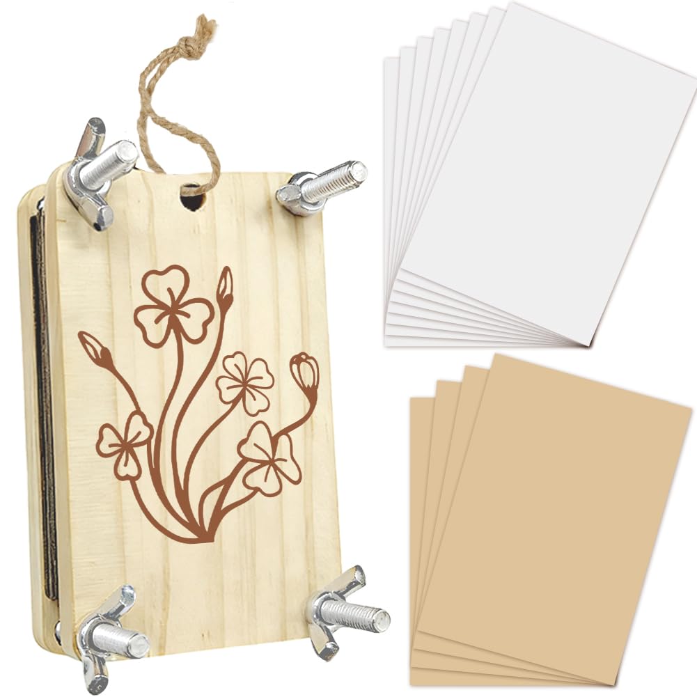 PRESSINART Wood Flower Press Kit Small Flower Pressing Book 2.5 x 3.9 Inch 4 Layers Clover Pattern Rectangle Wooden Press Boards Tools Crafting Kit DIY Bouquet Preservation for Bookmark Frame Wedding