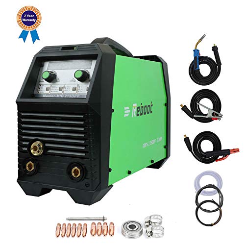 Mig Welder Aluminum Flux Core - Reboot MIG215DPP 200AMP Double Pulse MIG Stick Lift TIG Welding Machine 220V with Gas Fulx Core Solid Wire Automatic Feed 4 in 1 Professional MIG Welding for Aluminum