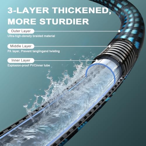 Garden Hose 50ft, Non-Expanding Water Hose Ultra Lightweight, Kink-Free Flexible Hose with 10-Pattern Nozzle, Durable & Abrasion Resistant Outdoor Hose for Yard, Lawn, Marine, RV, and Car Wash (50 FT)