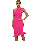 Maketina Womens Sexy One Shoulder Bodycon Bandage Dress Mermaid Cocktail Midi Dresses Trendy 2025