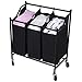 SONGMICS Rolling Laundry Cart Sorter, with 3 Removable, Casters and Brakes, 3-Bag, Black